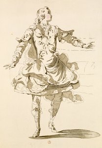 Monsieur Jeliotte come Pigmalione, in Pigmalione, un libretto di Lamotte, composto da Jean-Philippe Rameau, 1748 (incisione a colori) da French School