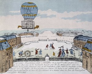 Primo volo di un aerostato abitato da animali dei fratelli Montgolfier organizzato a Versailles, 19 settembre da French School