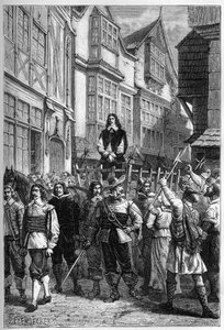Montrose fu portato in prigione su un carro - James Graham (1612-1650), Marchese di Montrose generale scozzese esposto nella High Street di Edimburgo, nel 1650 - incisione da "L
