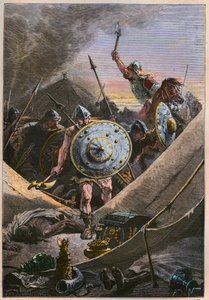 Invasioni moresche nel Medioevo: i Franchi guidati da Carlo Martello attaccano il campo militare dei Saraceni durante la Battaglia di Tours (Battaglia di Poitiers), fermando l