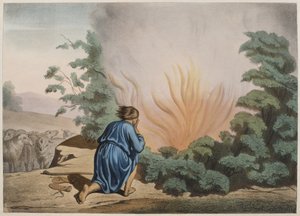 Mosè e il Roveto Ardente, illustrazione da un catechismo L