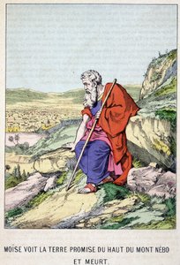 Mosè vede la terra promessa dalla cima del Monte Nebo e muore - in "Vita di Mosè", ed. Olivier Pinot, Epinal, fine XIX secolo