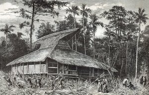 Moschea a Dodinga, Nuova Guinea, illustrazione da Le Tour du Monde, 1879 da French School