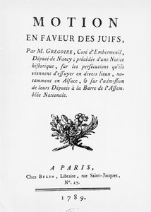 Mozione a favore degli ebrei, di Henri Gregoire (1750-1831), 1789
