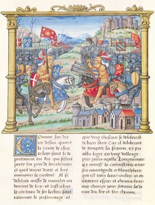 Ms.18 f.7v Battaglia di Montlhery durante la Guerra della Lega del Bene Pubblico, 14 luglio 1465, dalle Memorie di Philippe di Commines (1445-1509)