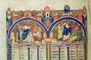 Ms 10 f.128v Canone degli Evangelisti, (dettaglio) raffigurante Cristo che guarisce l