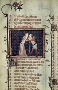 Ms 1126 fol.8r Giovinezza e Amore che si abbracciano, da Le Roman de la Rose di Guillaume de Loris e Jean de Meung da French School