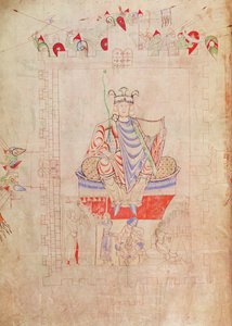 Ms. 1215 t.3 fol.13v Re Davide in maestà al centro di Gerusalemme