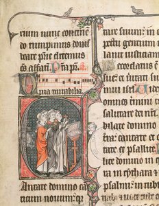 Ms 124 fol.98 Monaci che cantano, da un Salterio da French School