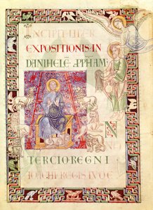 Ms 132 f.2v Daniele nella Fossa dei Leoni Nutrito da Abacuc, da Explanatio in Prophetas et Ecclesiasten di San Girolamo da French School