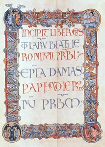Ms 154 fol.3 Pagina di testo con bordo fiorito, dalle lettere di San Girolamo