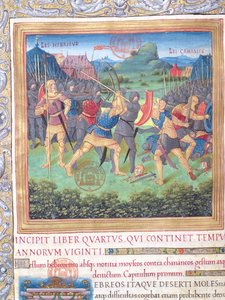 Illustrazione dal Libro IV (Dal rifiuto di quella generazione alla morte di Mosè), Capitolo 1 delle Antichità giudaiche (Antiquitates Judaicae) di Flavio Giuseppe da French School