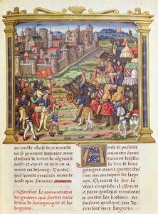 Ms 18 fol.36r Guerra tra Carlo il Temerario, Duca di Borgogna e Liegi nel 1467-68, dai Memoires di Philippe di Commines (1445-1509) da French School
