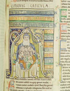 Ms 1 f.256 Lettera istoriata A raffigurante generazioni nel seno di Abramo, dalla Bibbia di Souvigny da French School