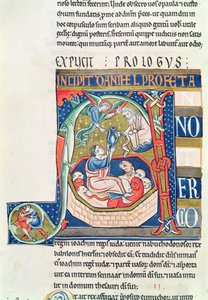 Ms 1 fol.185v Iniziale istoriata A raffigurante Daniele nella fossa dei leoni, dalla Bibbia di Souvigny