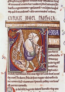 Ms 1 fol.194v Iniziale istoriate V raffigurante Amos, dalla Bibbia di Souvigny