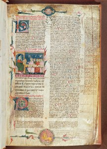 Scena di istruzione, prima pagina degli Aforismi di Ippocrate con Commenti di Galeno da French School