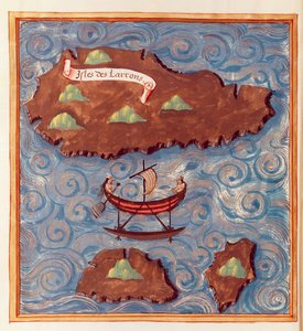Ms 24224 Fol.20v Mappa delle Isole Ladrones, da un resoconto del viaggio di Ferdinando Magellano