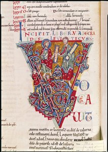 Iniziale istoriata V raffigurante una scena dal Libro del Levitico, dalla Bibbia di St. Benigne
