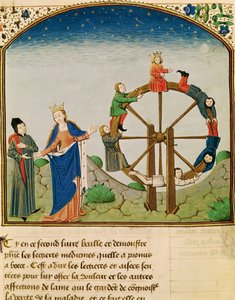 Ms 3045 fol.22v Boezio con la Ruota della Fortuna, da De Consolatione Philosophiae, tradotto da Jean de Meung da French School