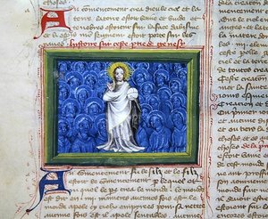 Dio circondato da angeli, dalla Bibbia dei Grandi Agostiniani da French School