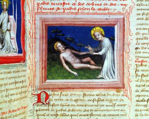 Creazione di Adamo, dalla Bibbia dei Grandi Agostiniani, 1494