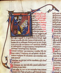 Maestro di diritto canonico e i suoi allievi, da Apparatus in Quinque Libros Decretalium di Papa Innocenzo IV da French School
