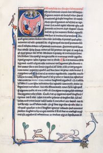 Ms 3458, iniziale istoriata O che raffigura il filosofo greco antico Aristotele, che insegna a un gruppo di chierici dell
