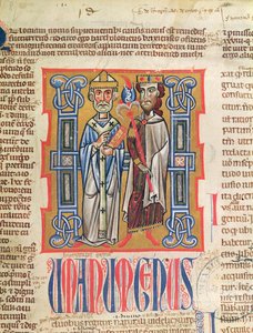Ms 354 fol.9 Miniatura di un vescovo e un re dal Decretum Gratiani, XIV secolo da French School