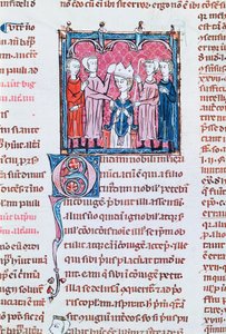 Ms 372 fol.158v Incoronazione di un vescovo, dai Decreti di Graziano da French School