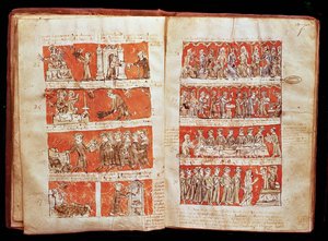 Ms 408 Scene della vita degli studenti nel Collegio della Beata Vergine a Parigi, dagli Statuti del Collegio di Hubant, 1387 da French School