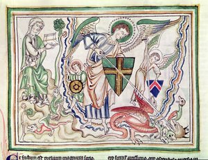 Ms 422 fol.47v San Michele che uccide il drago, da un