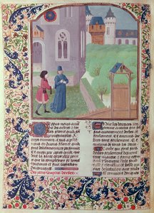 Ms 5064 f.202v Il frutteto, illustrazione da Le Livre des Prouffitz Champestres di Pietro de Crescenzi (1230-132021) da French School