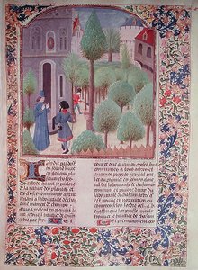 Ms 5064 fol.105r Piantare alberi, dal Livre des Prouffitz Champestres di Pietro de Crescenzi (1230-132021) da French School