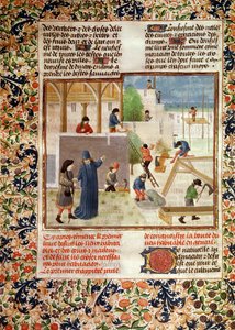 Ms 5064 fol.2v Costruzione di una casa, dal Livre des Prouffitz Champestres di Pietro de Crescenzi (1230-1320)