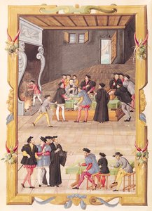 Ms 5169 f.2v I notai e i segretari del re nella sala del Collegio dei Notai e dei Segretari del Re da French School