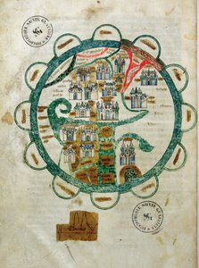 Ms 782 fol.16v. Mappa del mondo in forma di globo, miniatura da Grandes Chroniques de Philippe le Hardi
