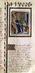 Ms 814 f.125r Bertrand du Guesclin (1320-80) nominato cavaliere dal re, da Histoire de Du Guesclin da French School