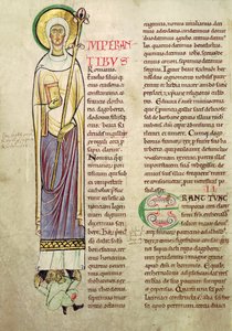 Ms 846 fol.137v Iniziale istoriate I raffigurante San Richrudius, da Recueil de Vie des Saints da French School