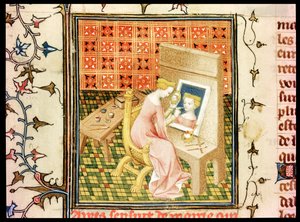 Santa Marcia (d.632) dipinge un autoritratto, da De Claris Mulieribus, di Giovanni Boccaccio (1313-75) da French School