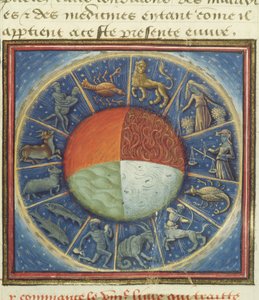 Ms Fr 135 Fol.285 I quattro elementi della Terra con i dodici segni dello zodiaco, da Des Proprietez des Choses di Barthelemy l