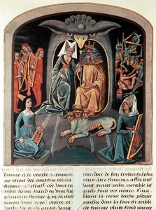 Ms Fr. 143 f.136v Ade e Persefone seduti negli inferi su un trono a forma di testa d