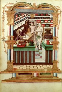 Ms Fr 1537 Cristo il farmacista con Adamo ed Eva, da Chants royaux sur la Conception couronnee du Puy de Rouen da French School