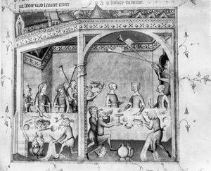 Musicisti che intrattengono a un banchetto, c.1370 da French School