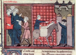 Ms Fr 22495 Fol.37v Un messaggero inviato per salvare Antiochia, da Le Roman de Godefroi de Bouillon, 1337 da French School
