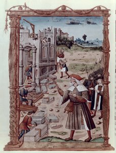 Ms Fr 2820 fol.115v Carlo Magno (742-814) dirige la costruzione di Aquisgrana, dal Recueil Sommaire des Chroniques Francaises di Guillaume Cretin (1460-1525) da French School