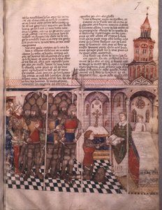 Ms Fr 343 fol. 7 La ricerca del Santo Graal e la morte di Artù, cavaliere che presta giuramento da French School