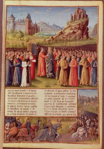 San Bernardo (c.1090-1153) di Clairvaux che predica la Seconda Crociata alla presenza del Re Luigi VII (c.1120-80) di Francia a Vézelay nel 1146, dai Passages faits Outremer