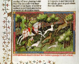 Caccia al cervo, dal Livre de la Chasse di Gaston Phebus de Foix (1331-91)