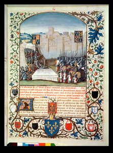 Ms Fr 82 Fol.59 Gli eserciti borgognoni e inglesi, da Anciennes Chroniques d